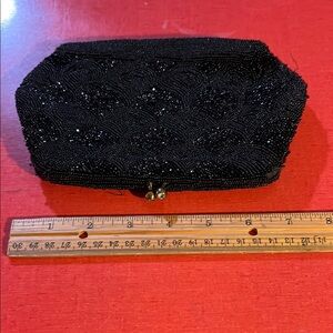 Vintage Elegant Black Beaded Clutch - Hand Made in Belgium Snap Closure
